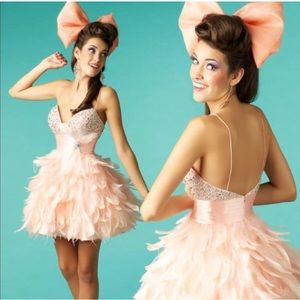 Mac Duggal baby doll Beaded ostrich feather dress